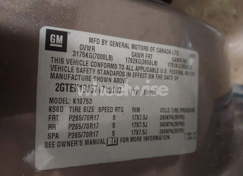 Photo 9 of 2007 Gmc Sierra 1500 SLE1 (VIN 2GTEK19J671719107)