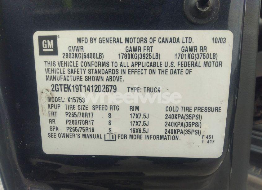 Photo 9 of 2004 Gmc Sierra 1500 SLE (VIN 2GTEK19T141202679)