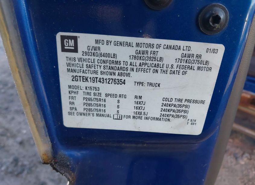 Photo 9 of 2003 Gmc Sierra 1500 SLE (VIN 2GTEK19T431276354)