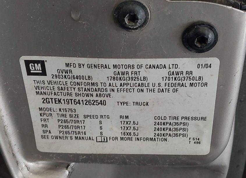 Photo 9 of 2004 Gmc Sierra 1500 SLT (VIN 2GTEK19T641262540)