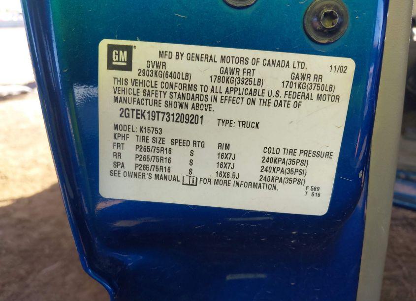 Photo 9 of 2003 Gmc Sierra 1500 SLT (VIN 2GTEK19T731209201)