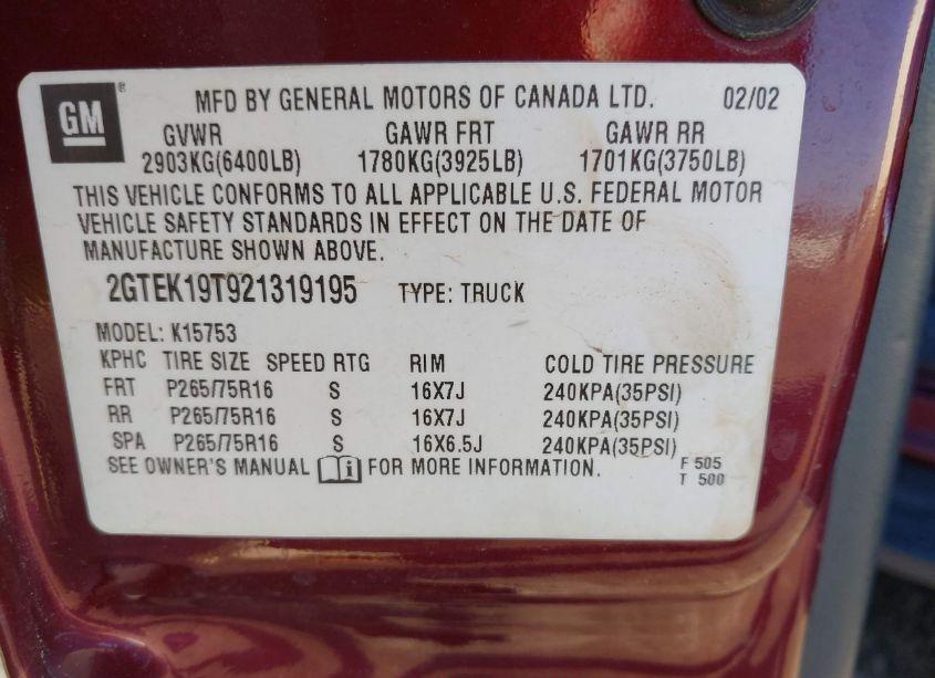 Photo 5 of 2002 Gmc Sierra 1500 SLE (VIN 2GTEK19T921319195)