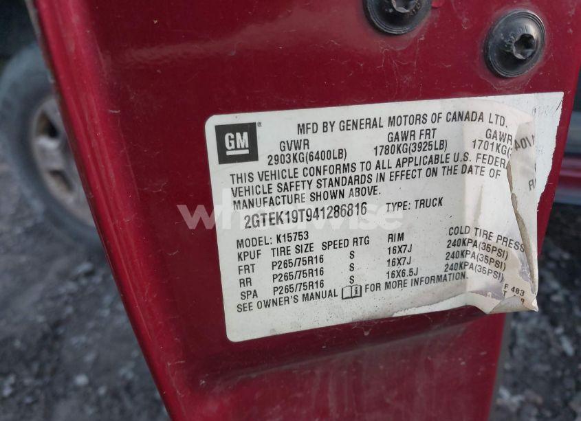 Photo 9 of 2004 Gmc Sierra 1500 SLE (VIN 2GTEK19T941286816)