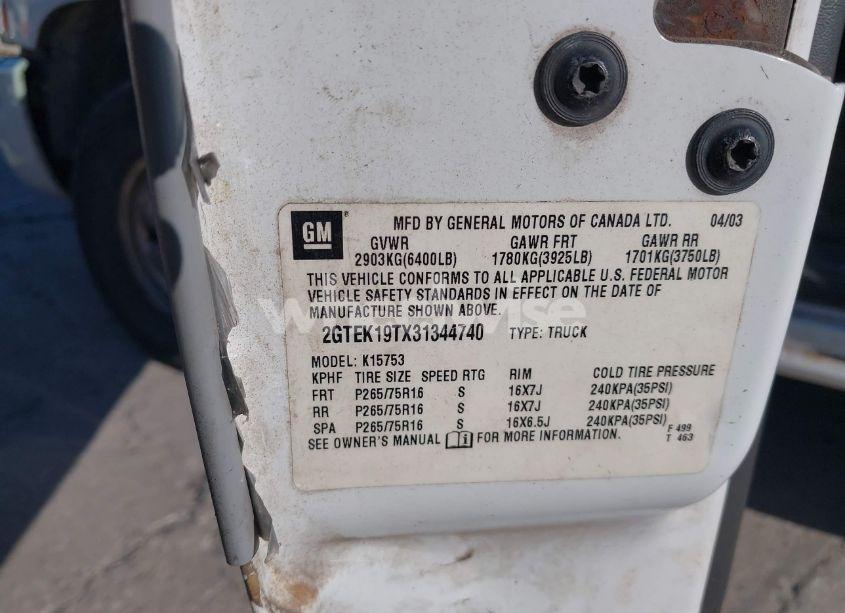 Photo 9 of 2003 Gmc Sierra 1500 SLE (VIN 2GTEK19TX31344740)