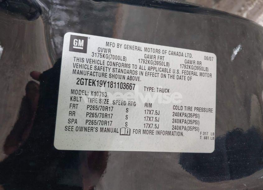 Photo 9 of 2008 Gmc Sierra 1500 SLE1 (VIN 2GTEK19Y181103667)