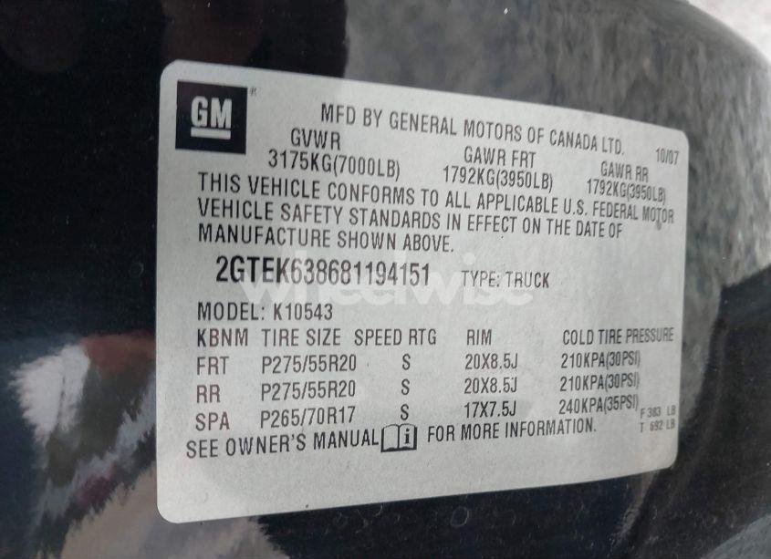 Photo 9 of 2008 Gmc Sierra 1500 DENALI (VIN 2GTEK638681194151)