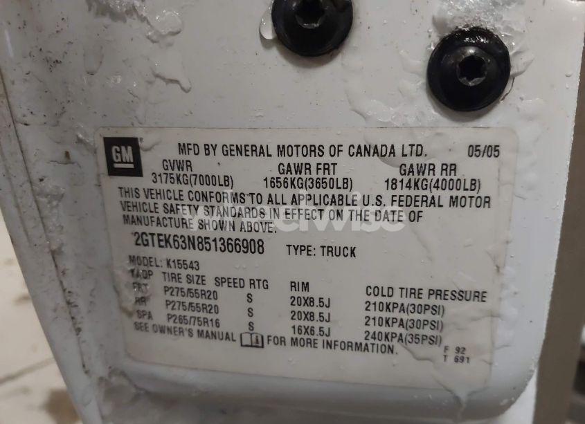 Photo 9 of 2005 Gmc Sierra 1500 DENALI (VIN 2GTEK63N851366908)