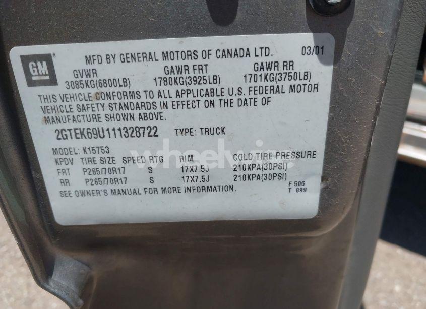 Photo 9 of 2001 Gmc Sierra 1500 C3 (VIN 2GTEK69U111328722)