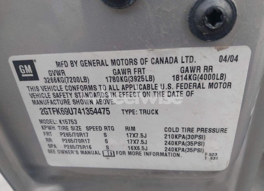 Photo 9 of 2004 Gmc Sierra 1500 DENALI (VIN 2GTFK69U741354475)