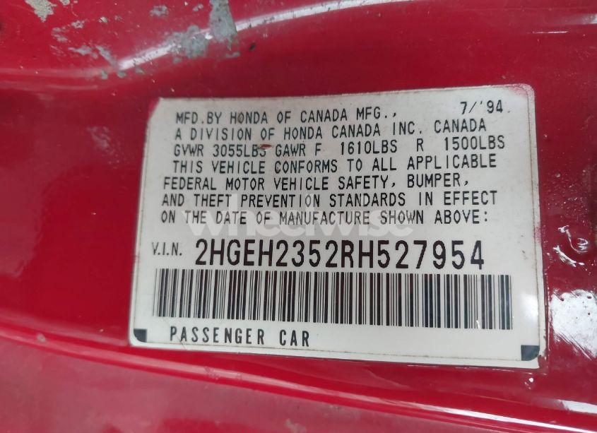 Photo 9 of 1994 Honda Civic CX (VIN 2HGEH2352RH527954)