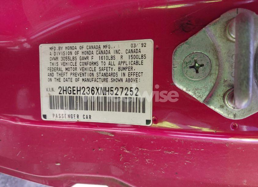 Photo 9 of 1992 Honda Civic VX (VIN 2HGEH236XNH527252)