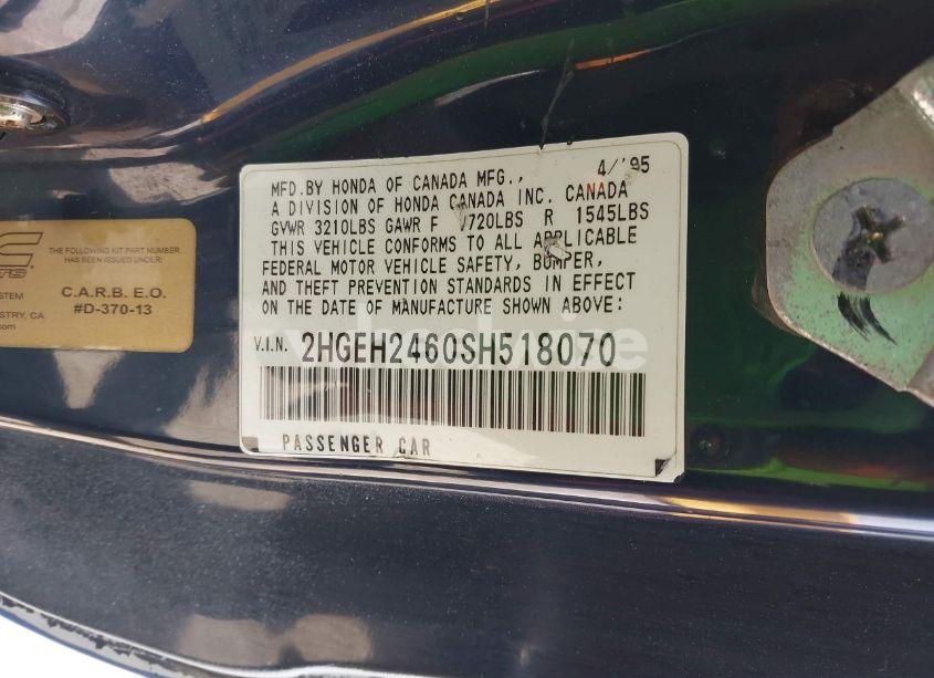 Photo 9 of 1995 Honda Civic DX (VIN 2HGEH2460SH518070)