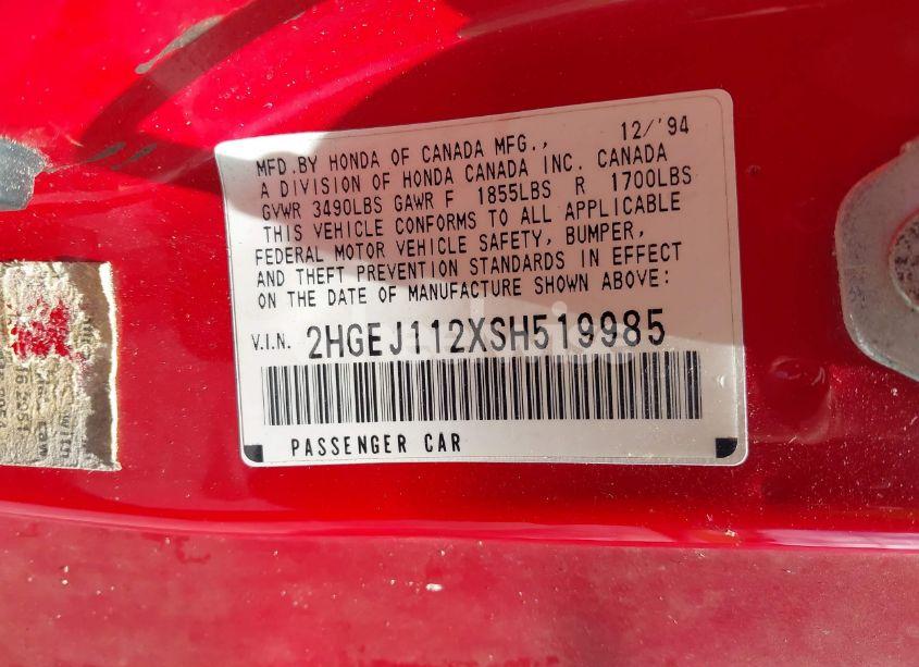 Photo 9 of 1995 Honda Civic EX (VIN 2HGEJ112XSH519985)