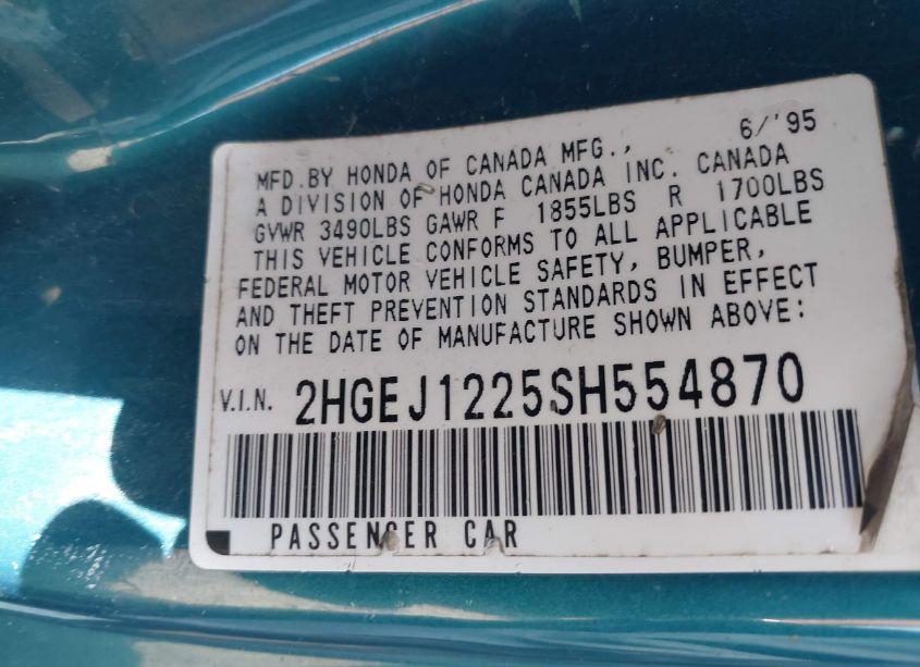 Photo 9 of 1995 Honda Civic EX (VIN 2HGEJ1225SH554870)