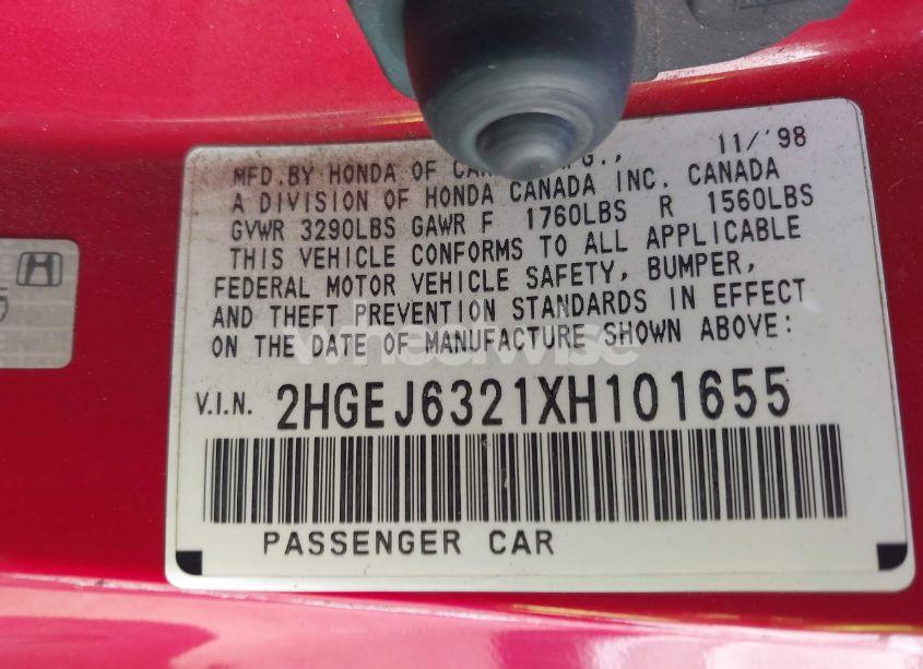 Photo 9 of 1999 Honda Civic CX (VIN 2HGEJ6321XH101655)