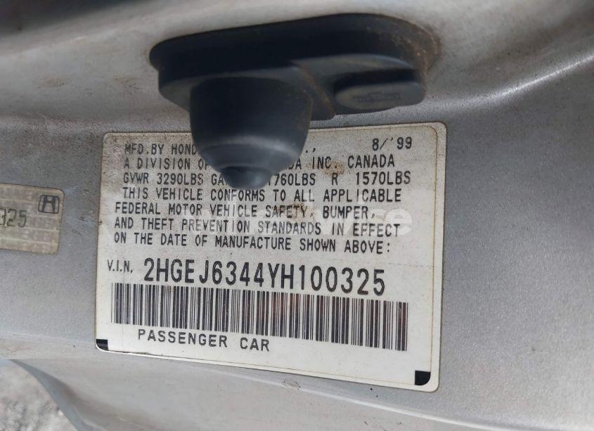 Photo 9 of 2000 Honda Civic DX (VIN 2HGEJ6344YH100325)