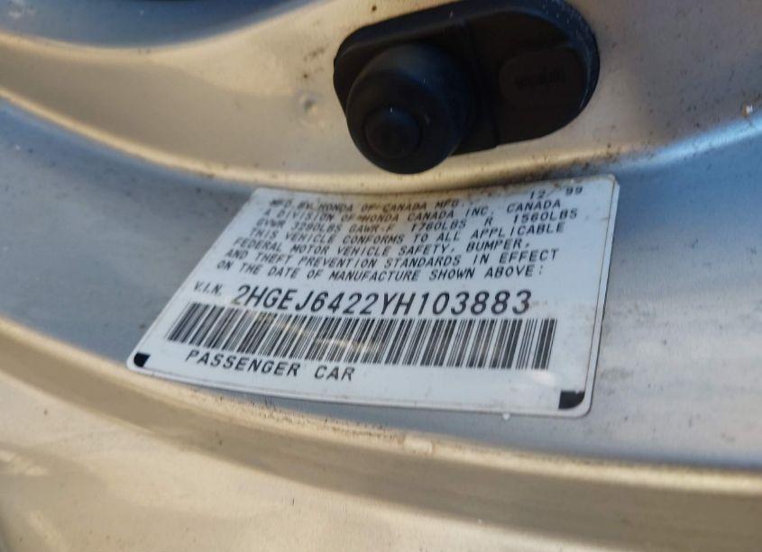 Photo 9 of 2000 Honda Civic CX (VIN 2HGEJ6422YH103883)