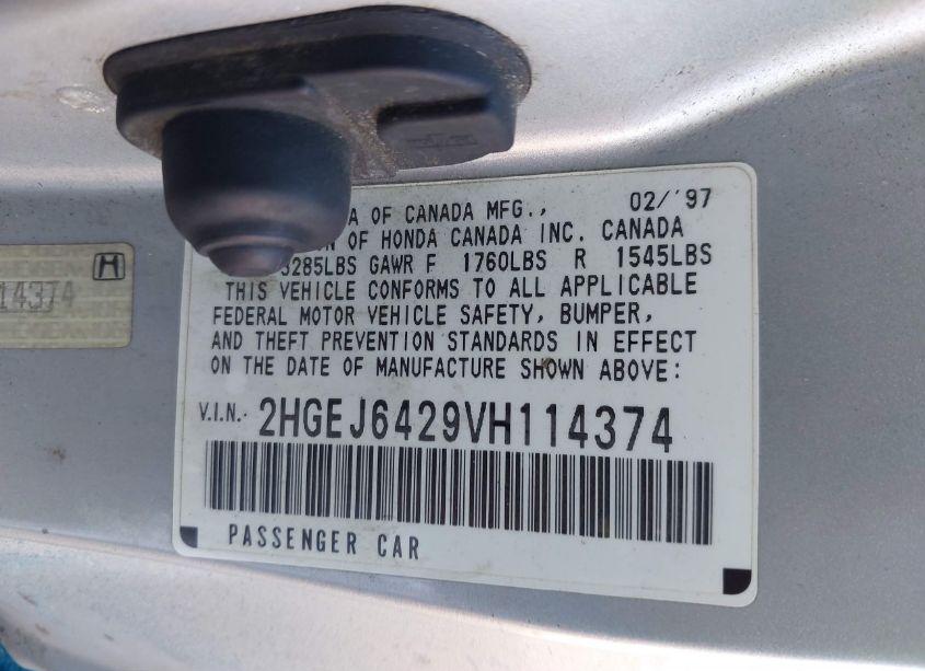 Photo 9 of 1997 Honda Civic CX (VIN 2HGEJ6429VH114374)