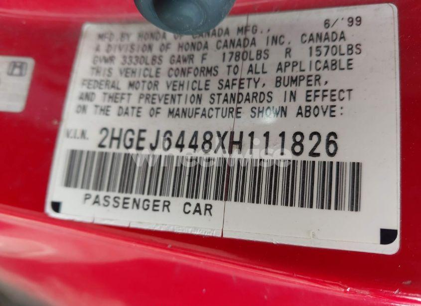 Photo 9 of 1999 Honda Civic DX (VIN 2HGEJ6448XH111826)