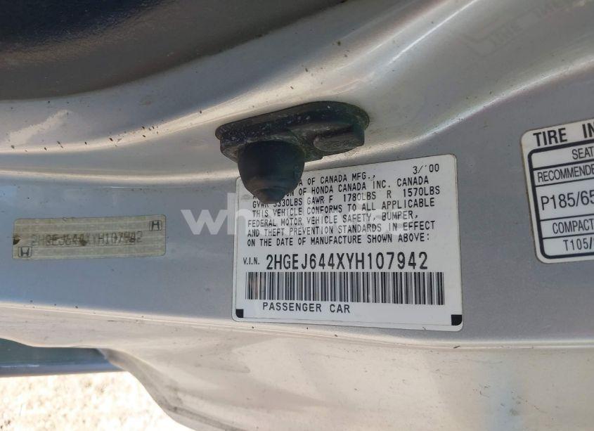 Photo 9 of 2000 Honda Civic DX (VIN 2HGEJ644XYH107942)