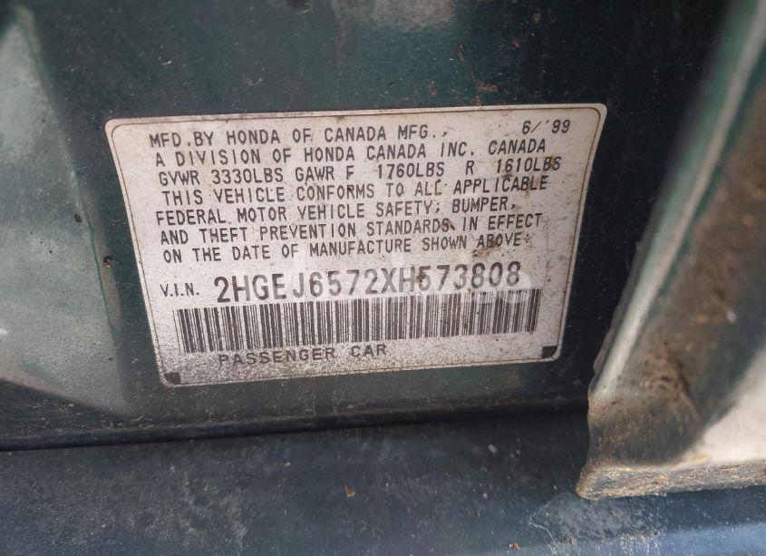 Photo 9 of 1999 Honda Civic LX (VIN 2HGEJ6572XH573808)