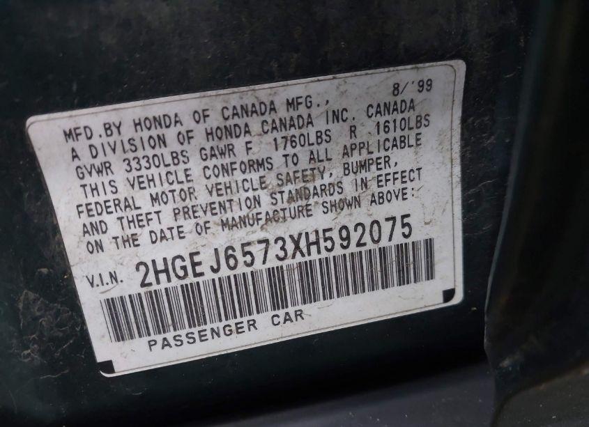 Photo 9 of 1999 Honda Civic LX (VIN 2HGEJ6573XH592075)