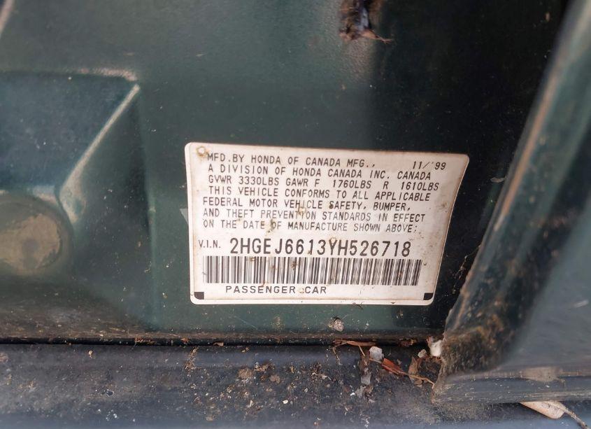 Photo 9 of 2000 Honda Civic VALUE PACKAGE (VIN 2HGEJ6613YH526718)