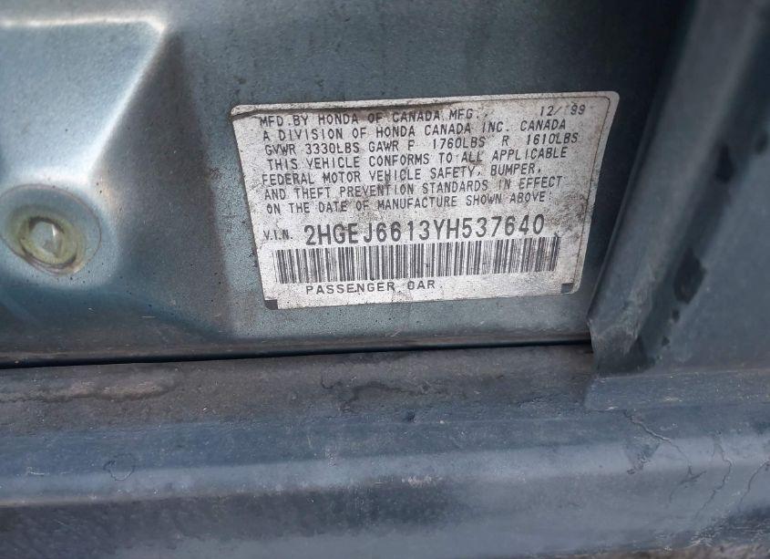 Photo 9 of 2000 Honda Civic VALUE PACKAGE (VIN 2HGEJ6613YH537640)