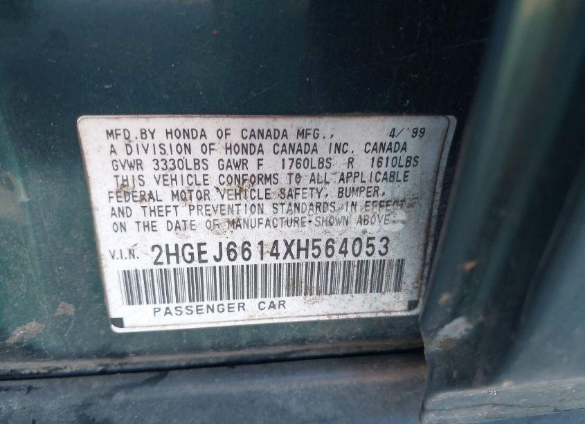 Photo 9 of 1999 Honda Civic VALUE PACKAGE (VIN 2HGEJ6614XH564053)