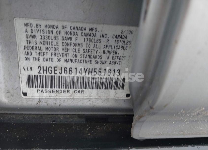 Photo 9 of 2000 Honda Civic VALUE PACKAGE (VIN 2HGEJ6614YH551613)