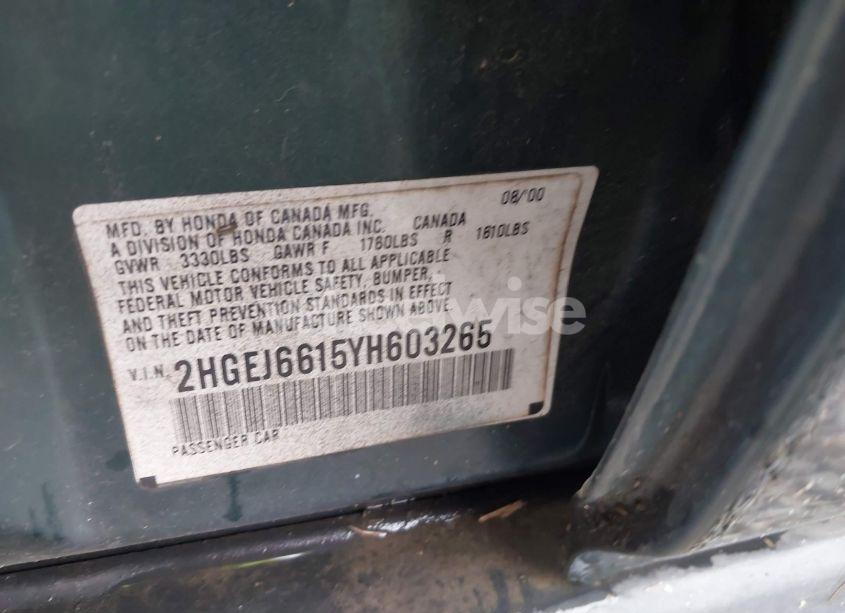 Photo 9 of 2000 Honda Civic VALUE PACKAGE (VIN 2HGEJ6615YH603265)