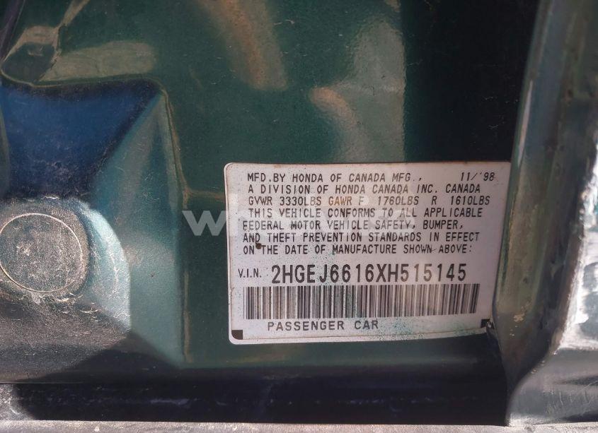 Photo 9 of 1999 Honda Civic VALUE PACKAGE (VIN 2HGEJ6616XH515145)