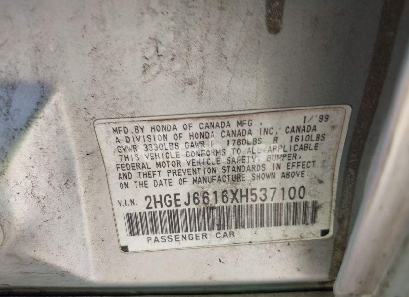 Photo 9 of 1999 Honda Civic VALUE PACKAGE (VIN 2HGEJ6616XH537100)