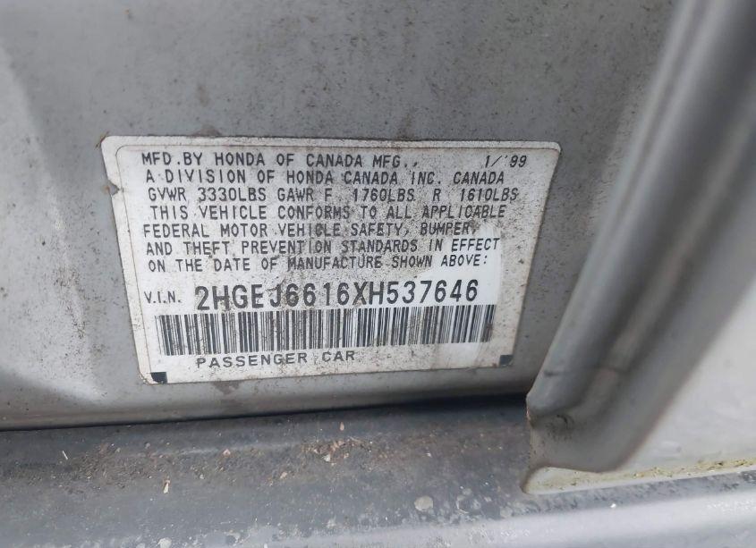 Photo 9 of 1999 Honda Civic VALUE PACKAGE (VIN 2HGEJ6616XH537646)