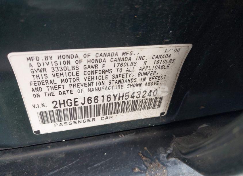 Photo 9 of 2000 Honda Civic VALUE PACKAGE (VIN 2HGEJ6616YH543240)