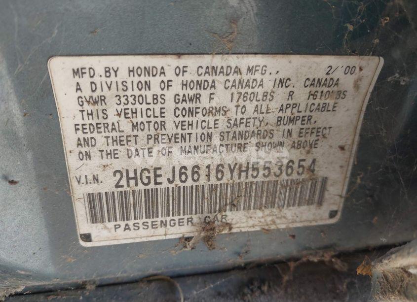 Photo 9 of 2000 Honda Civic VALUE PACKAGE (VIN 2HGEJ6616YH553654)