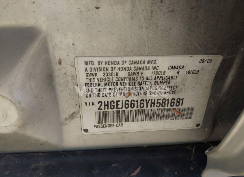 Photo 9 of 2000 Honda Civic VALUE PACKAGE (VIN 2HGEJ6616YH581681)