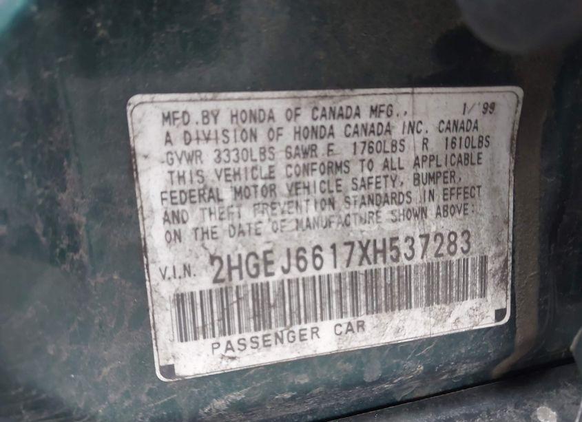 Photo 9 of 1999 Honda Civic VALUE PACKAGE (VIN 2HGEJ6617XH537283)