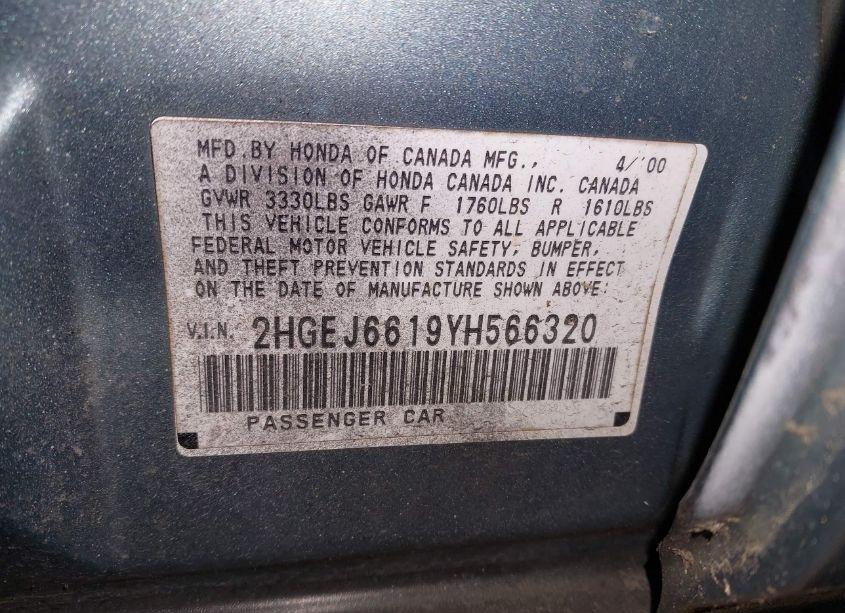 Photo 9 of 2000 Honda Civic VALUE PACKAGE (VIN 2HGEJ6619YH566320)
