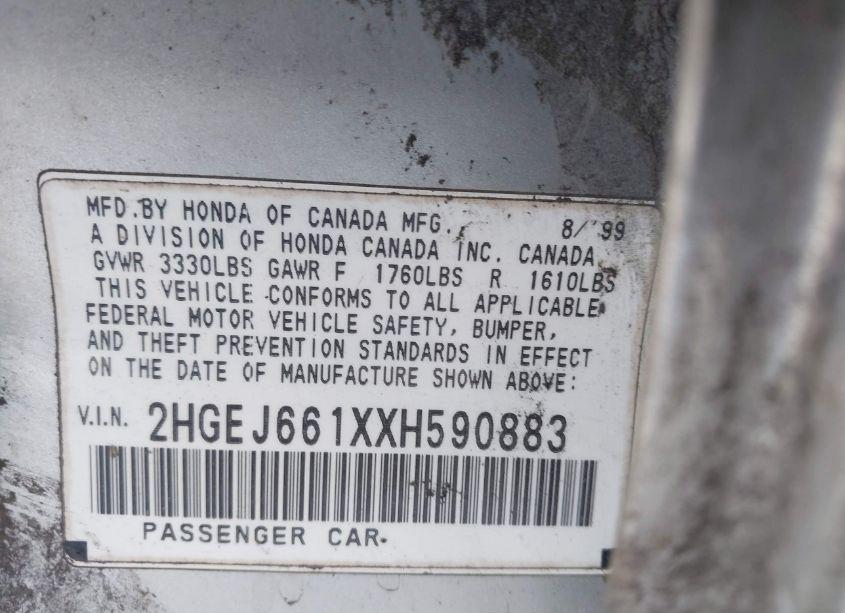 Photo 9 of 1999 Honda Civic VALUE PACKAGE (VIN 2HGEJ661XXH590883)