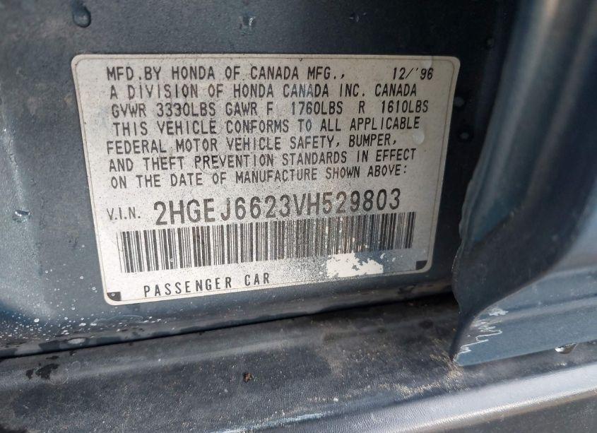 Photo 9 of 1997 Honda Civic DX (VIN 2HGEJ6623VH529803)