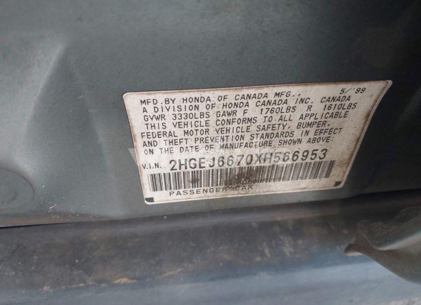 Photo 9 of 1999 Honda Civic LX (VIN 2HGEJ6670XH566953)