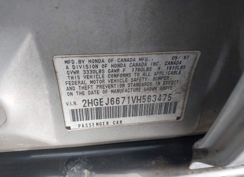 Photo 9 of 1997 Honda Civic LX (VIN 2HGEJ6671VH563475)