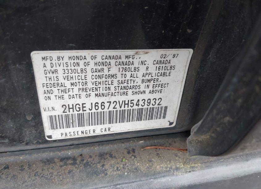 Photo 9 of 1997 Honda Civic LX (VIN 2HGEJ6672VH543932)