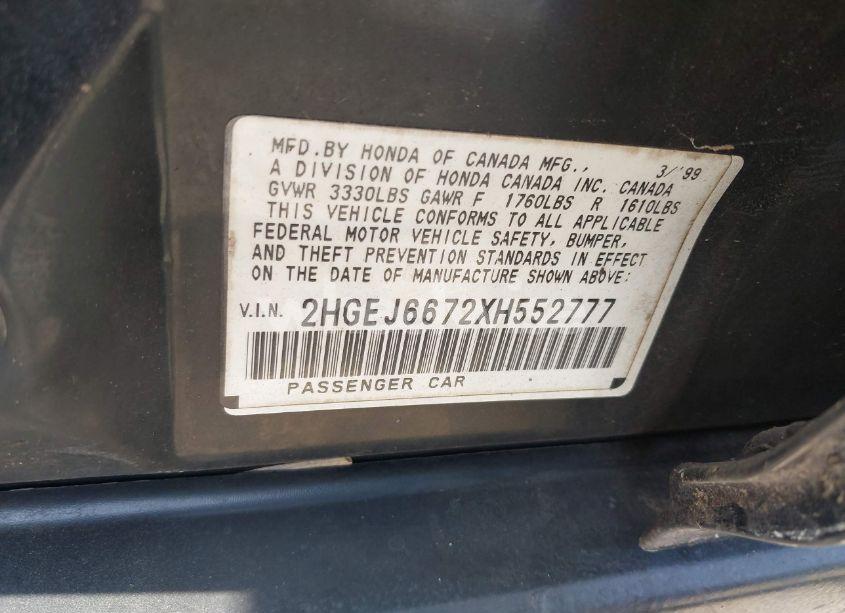 Photo 9 of 1999 Honda Civic LX (VIN 2HGEJ6672XH552777)