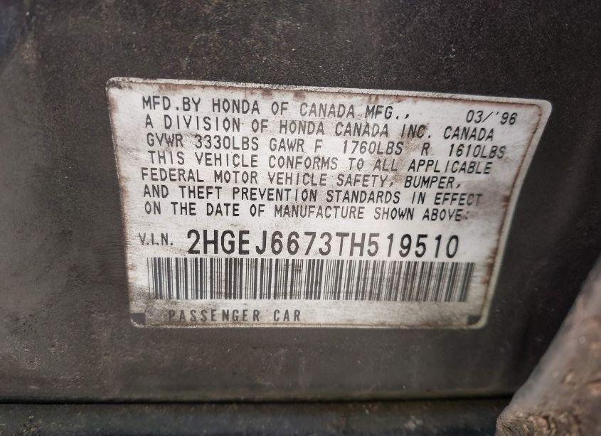 Photo 9 of 1996 Honda Civic LX (VIN 2HGEJ6673TH519510)