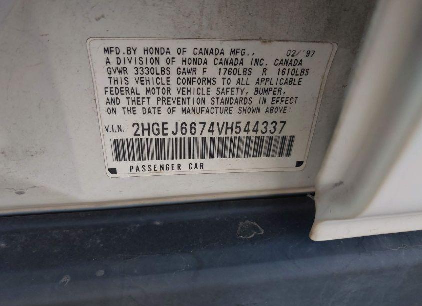 Photo 9 of 1997 Honda Civic LX (VIN 2HGEJ6674VH544337)