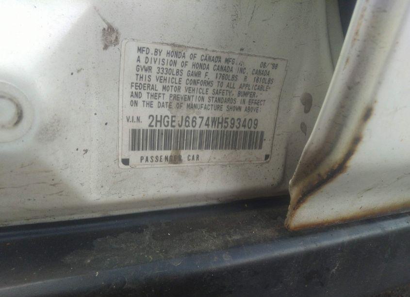 Photo 9 of 1998 Honda Civic LX (VIN 2HGEJ6674WH593409)