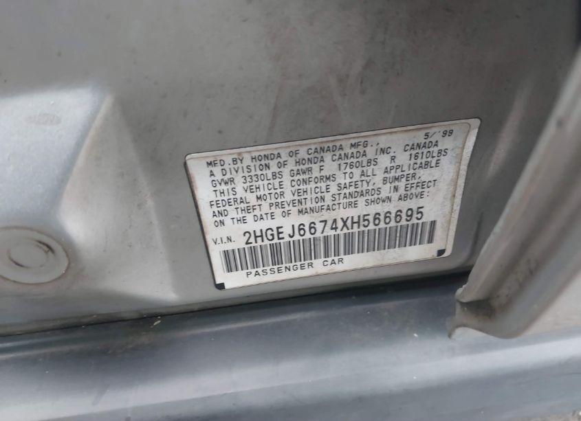 Photo 9 of 1999 Honda Civic LX (VIN 2HGEJ6674XH566695)