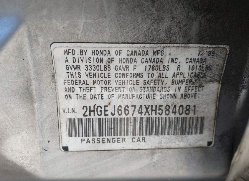 Photo 9 of 1999 Honda Civic LX (VIN 2HGEJ6674XH584081)